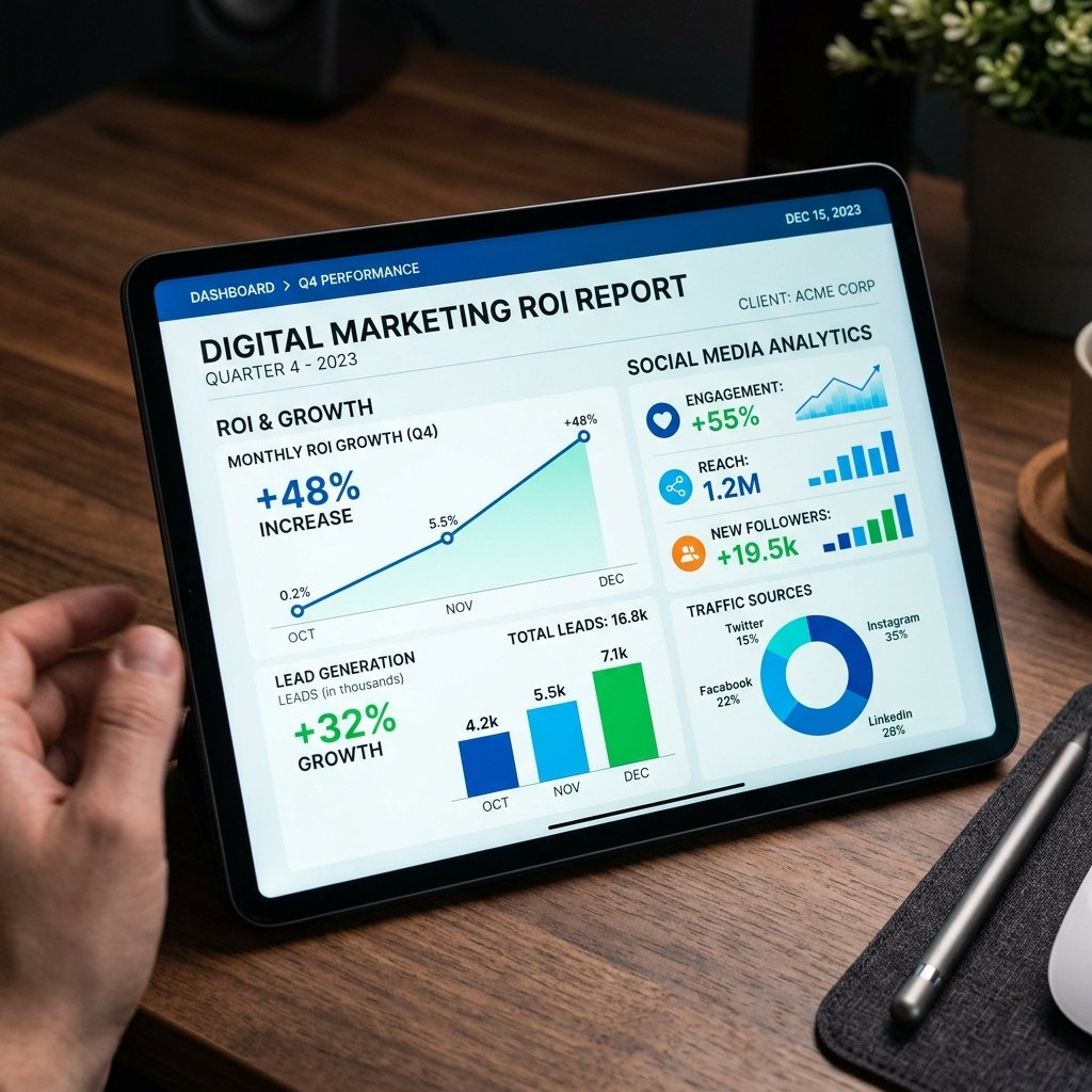 Digital Marketing ROI Analytics Report on Tablet